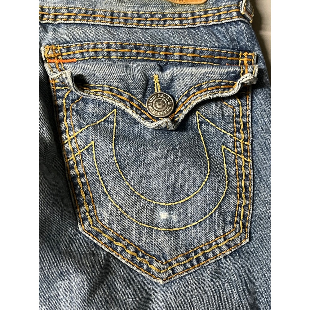 True Religion Billy Super T Mens Blue Straight Leg Jeans Size 32 Thick Stitch - Picture 4 of 15